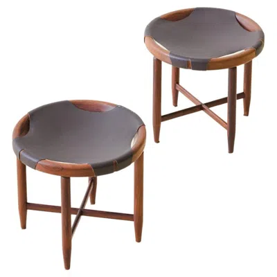 Pre-owned Cantu Pair Of Vintage Rosewood Stools By Cantù Móveis, Brazilian Mid-century, 1960s In Brown