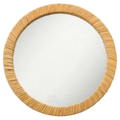 Pre-owned Cantu Petite "canne D'inde" Round Rattan Mirror - Italy 1960's In Sand