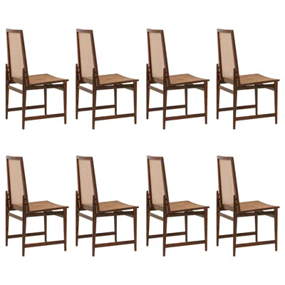 Pre-owned Cantu Set Of 8 Rosewood And Cane Chairs By Móveis Cantù, 1960s, Brazilian Midcentury In Brown