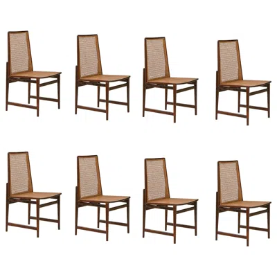 Pre-owned Cantu Set Of 8 Rosewood And Cane Chairs By Móveis Cantù, 1960s, Brazilian Midcentury In Brown