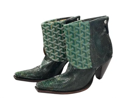 Canty Women's Embossed Leather Boots In Green
