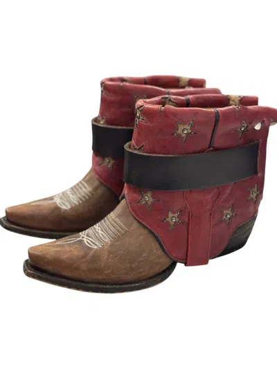 Canty Women's Leather Cowboy Booties In Brown/red In Multi