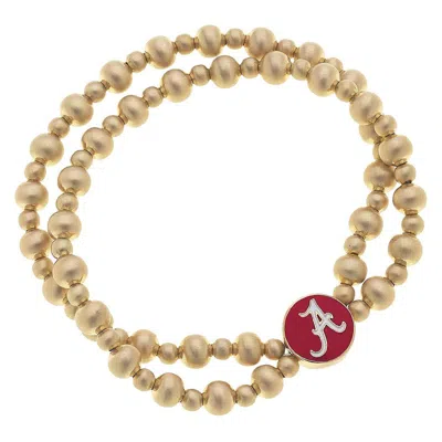 Canvas Style Alabama Crimson Tide 2-row Ball Bead Stretch Bracelet In Gold
