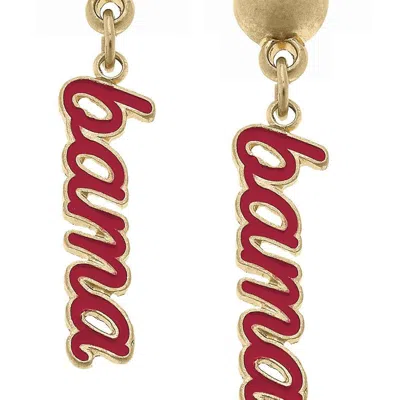 Canvas Style Alabama Crimson Tide Enamel Script Earrings In Gold