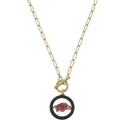 Canvas Style Arkansas Razorbacks Enamel Logo T-bar Necklace In Gold