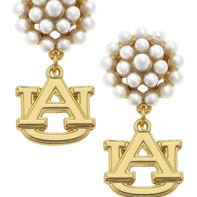 Canvas Style Auburn Tigers Pearl Cluster 24k Gold Plated Logo Earrings