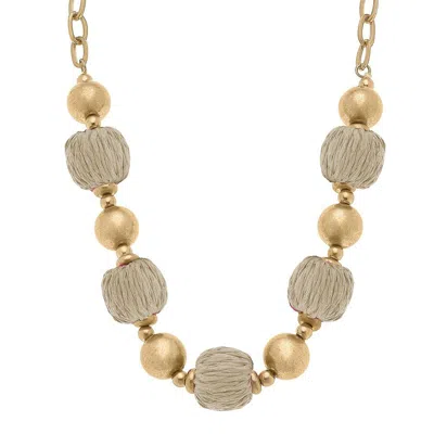 Canvas Style Barbados Raffia And Ball Bead Necklace In Gold