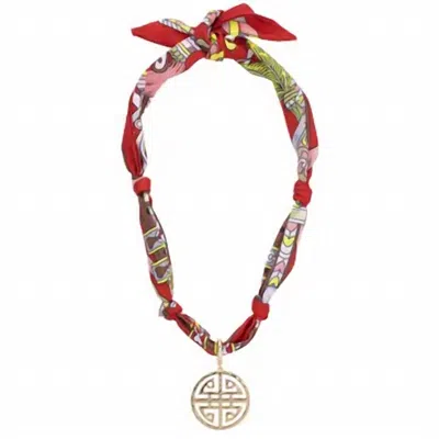 Canvas Style Cora Greek Keys Scarf Necklace In Red