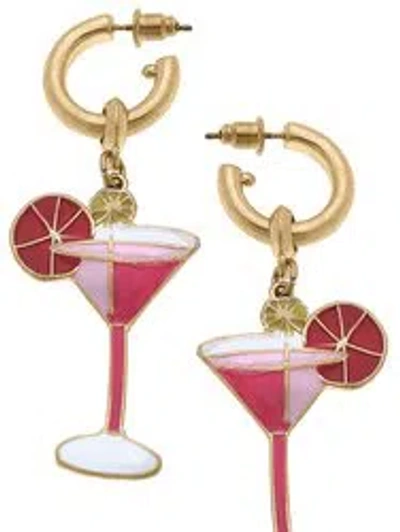 Canvas Style Cosmo Cocktail Enamel Earrings In Pink