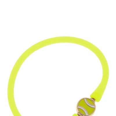 Canvas Style Enamel Tennis Ball Silicone Bali Bracelet In Neon Yellow In White