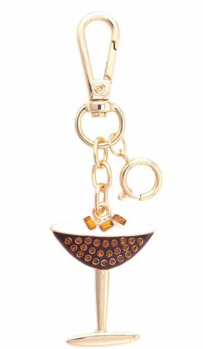 Canvas Style Espresso Martini Enamel Bag Charm In Brown & White