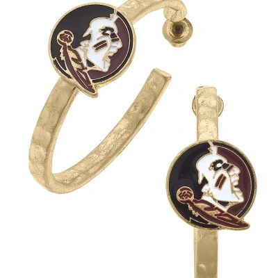 Canvas Style Florida State Seminoles Enamel Logo Hoop Earrings In Gold