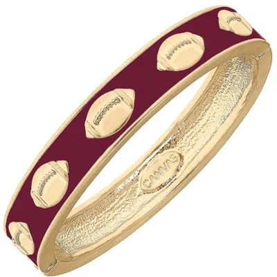 Canvas Style Game Day Enamel Football Hinge Bangle In Maroon In Gold
