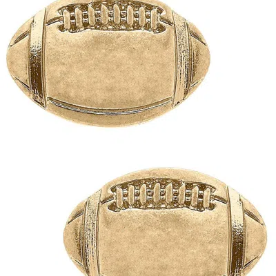 Canvas Style Game Day Football Stud Earrings In Worn Gold