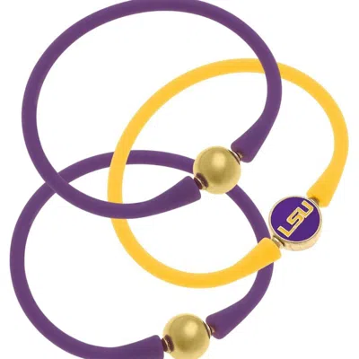 Canvas Style Lsu Tigers 24k Gold Plated Bali Bracelet Stack In Metallic
