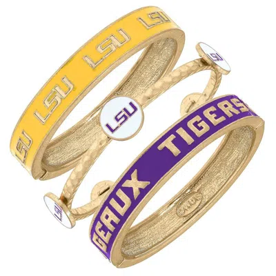 Canvas Style Lsu Tigers Enamel Bangle Stack In Gold