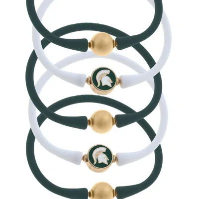 Canvas Style Michigan State Spartans 24k Gold Plated Bali Bracelet Stack In White