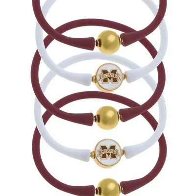 Canvas Style Mississippi State Bulldogs 24k Gold Plated Bali Bracelet Stack In Multi