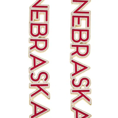 Canvas Style Nebraska Cornhuskers Pearl Cluster Outline Enamel Drop Earrings In Red