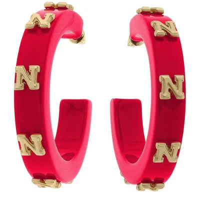 Canvas Style Nebraska Cornhuskers Resin Logo Hoop Earrings In Red