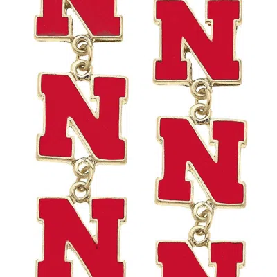 Canvas Style Nebraska Cornhuskers Triple Drop Enamel Earrings In Red