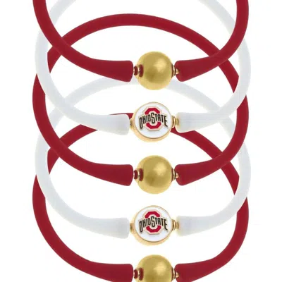 Canvas Style Ohio State Buckeyes 24k Gold Plated Bali Bracelet Stack In Red