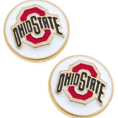Canvas Style Ohio State Buckeyes Enamel Disc Stud Earrings In White