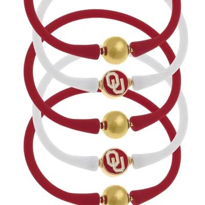 Canvas Style Oklahoma Sooners 24k Gold Plated Bali Bracelet Stack In Red