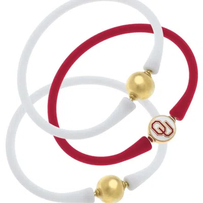 Canvas Style Oklahoma Sooners 24k Gold Plated Bali Bracelet Stack In White