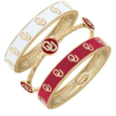Canvas Style Oklahoma Sooners Enamel Bangle Stack In Gold
