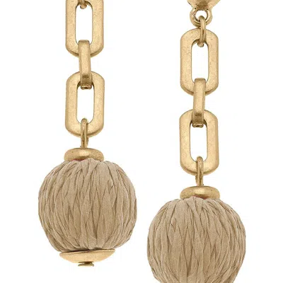 Canvas Style St. Barts Raffia Chain Link Earrings In Natural In Gold