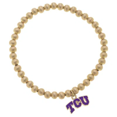 Canvas Style Tcu Horned Frogs Ball Bead Stretch Bracelet In Gold