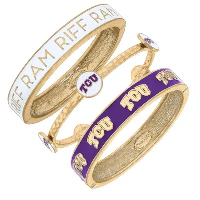Canvas Style Tcu Horned Frogs Enamel Bangle Stack In Gold