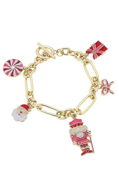 Canvas Style Women's Christmas Cheer Enamel Charm Bracelet In Red Pink White In Multi