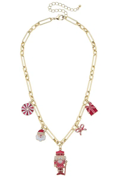 Canvas Style Women's Christmas Cheer Enamel Charm Necklace In Red Pink White In Gray