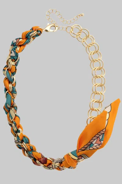 Canvas Style Women's Colette Chain Scarf Necklace In Orange & Teal In Gold