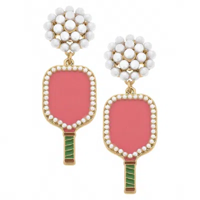 Canvas Style Women's Ellie Pickleball Pearl Cluster Drop Earrings In Pink