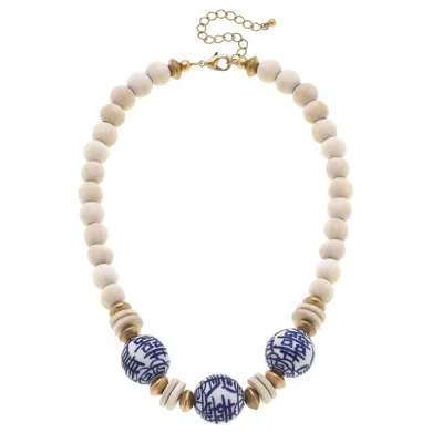 Canvas Style Women's Hazel Chinoiserie & Painted Wood Necklace In Ivory In Gold