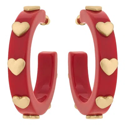 Canvas Style Women's Hoop Heart Earrings In Red/gold