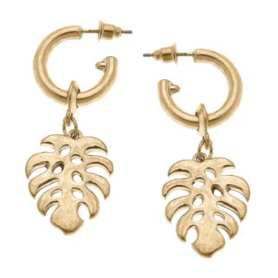 Canvas Style Women's Monstera Leaf Drop Hoop Earrings In Gold