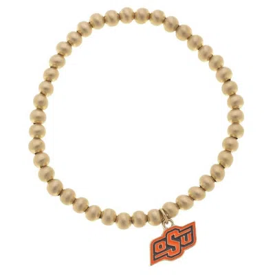 Canvas Style Women's Oklahoma State Cowboys Ball Bead Stretch Bracelet In Satin Gold