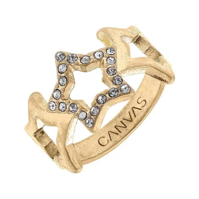 Canvas Style Women's Pavé Celestial Star Ring In Worn Gold