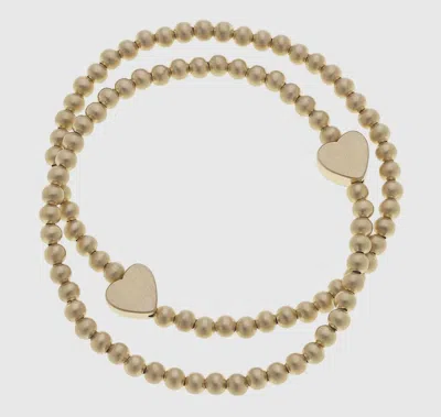 Canvas Style Women's Stretch Beaded Heart Bracelet In Gold