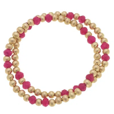 Canvas Style Women's Stretch Bracelet In Hot Pink Gold In Multi