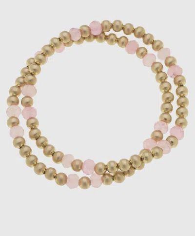 Canvas Style Women's Stretch Bracelet In Light Pink Gold In Green