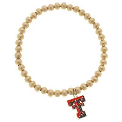 Canvas Style Women's Texas Tech Raiders Ball Bead Stretch Bracelet In Satin Gold/red