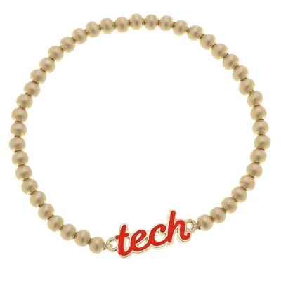 Canvas Style Women's Texas Tech Raiders Script Stretch Bracelet In Satin Gold/red In Pink