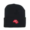 Canvas Women's Lips Beanie / Neon Pink Lips Black In Black