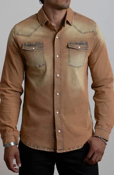Canyon Of Heroes Big Sky Western Stretch Denim Shirt In Brown