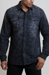 Canyon Of Heroes Skull Stretch Western Denim Shirt In Black